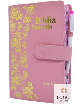 Bíblia Sagrada - ARC - com Harpa Avivada e Corinhos - letra hipergigante -  carteira com caneta - rosa claro. 9786588364451